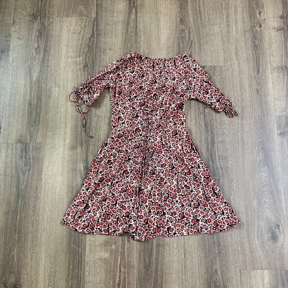 Free People Red Floral Lace Up Summer Short Dress Sz XS - Picture 11 of 16